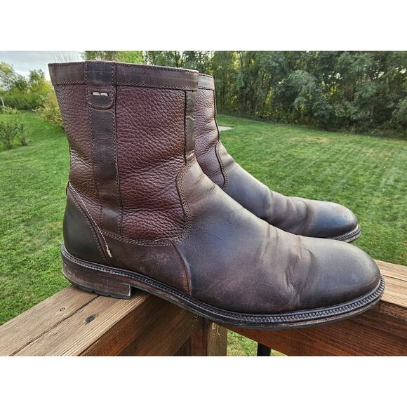 J&M 1850 Johnston Murphy Ankle Boots Mens 13 M Brown Leather Shearling Zip - Picture 1 of 8